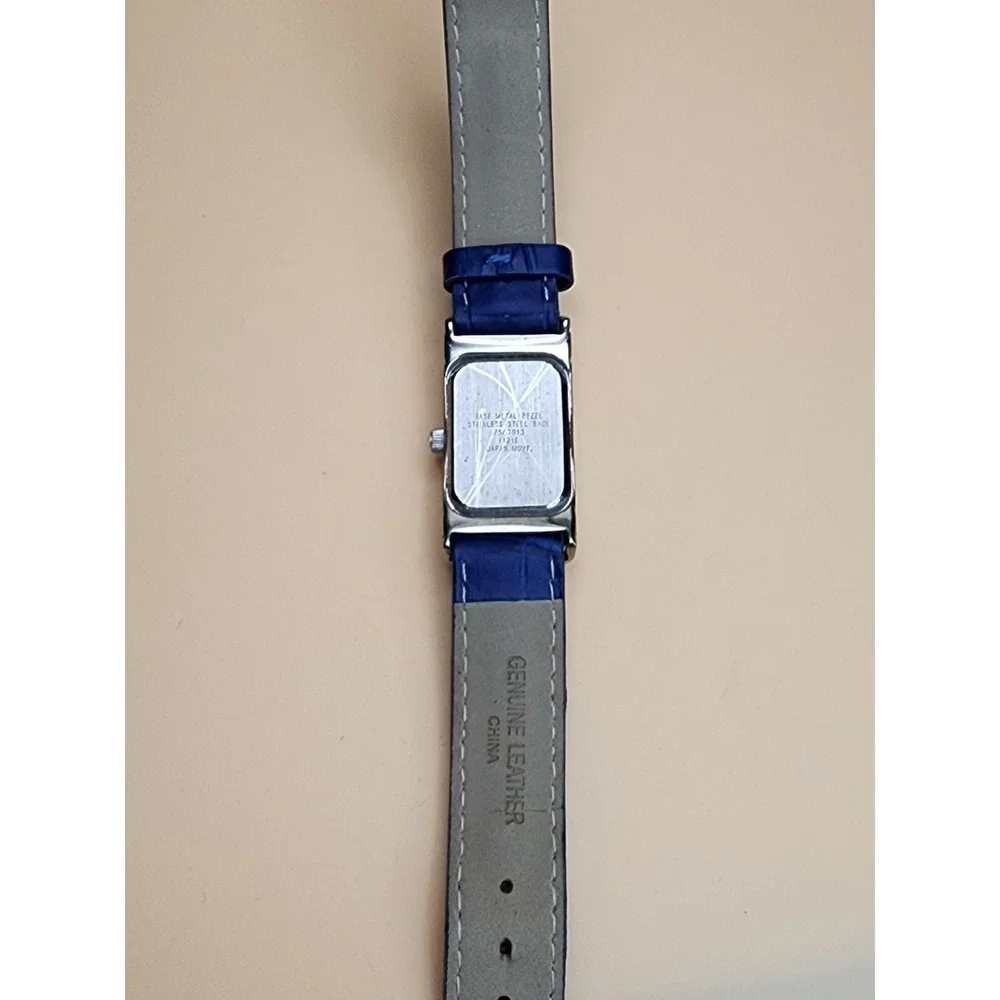 ARMITRON NOW Watch Silver Tone Rectangle Dial Blue Band New Battery FREE $HIP!!